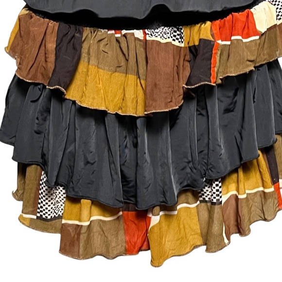 Roberto Just Cavalli Y2K Patchwork Ruffle Tiered Cold Shoulder Mini Dress Size M - Picture 5 of 10